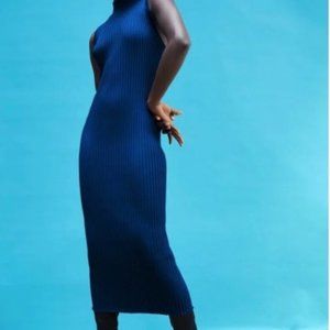 Zara Ribbed midi dress Petrol Blue M-L